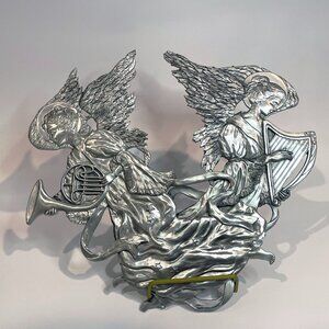 Vintage Solid Pewter Angels Wall Hangings Seagull Pewter Canada 1991 Set of 2